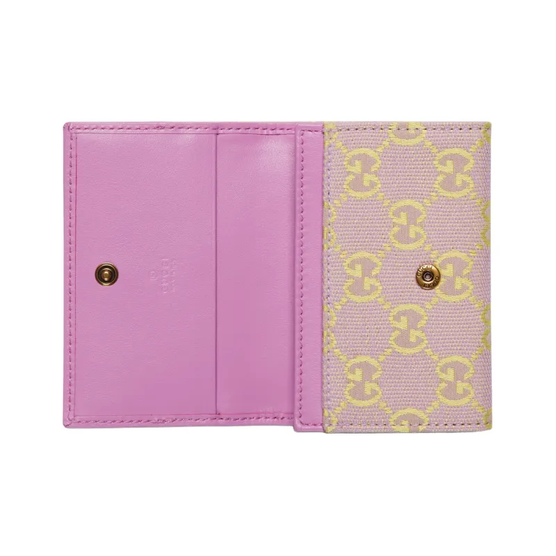 GUCCI Canvas With Leather Card Holder Women's Light Purple & Yellow-3