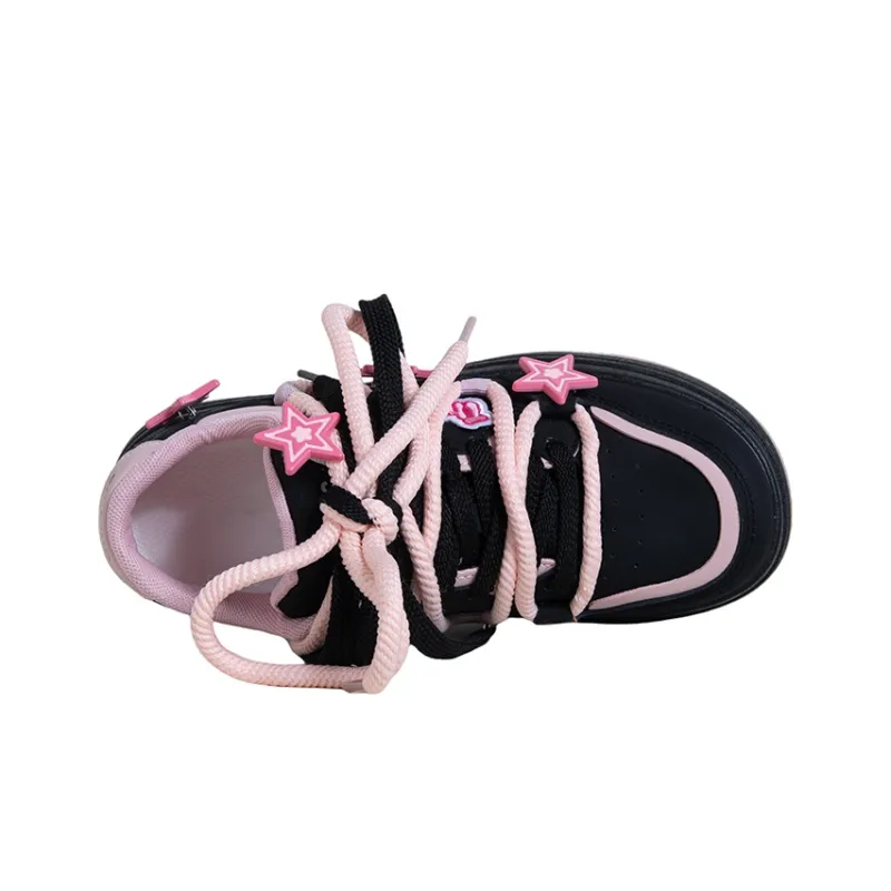 OYNN Young Baby Series Mmm, Night Pink Star Anti Slip Wear Resistant Low Top Skateboard Shoes Women's Black Pink-5