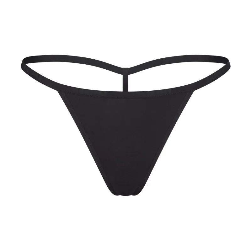 SKIMS COTTON LOGO STRING THONG Underpants Women's 1 Pack SOOT/Smoke Gray-0