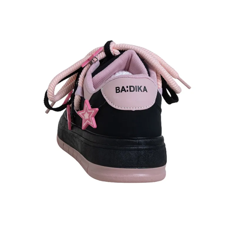 OYNN Young Baby Series Mmm, Night Pink Star Anti Slip Wear Resistant Low Top Skateboard Shoes Women's Black Pink-4