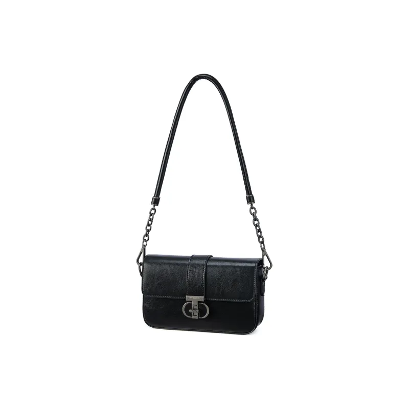 RED DRAGONFLY Cow Leather Small Square Bag, Chain Bag, Shoulder Bag Regular Women's Black-1
