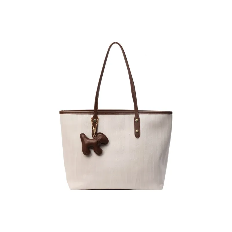 MARKANGARO PU Tote Bag Shoulder Bag Medium Size Unisex Black/White With Coffee/White With Khaki-1