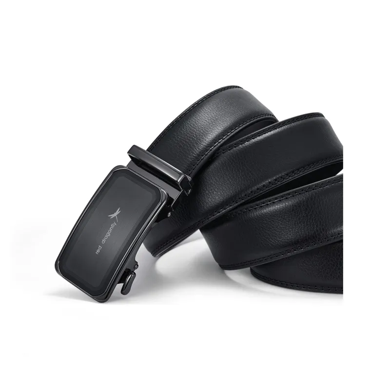 RED DRAGONFLY Ceremonial Automatic Buckle Business Belt Cow Leather Genuine Leather Leather Belts Men's 3.4CM-3