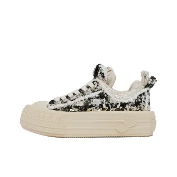 FORESHADOW 'Double Uni' 1.0 Night Black Stars Height Increasing Low Top Canvas Shoes Women's Starlight Black