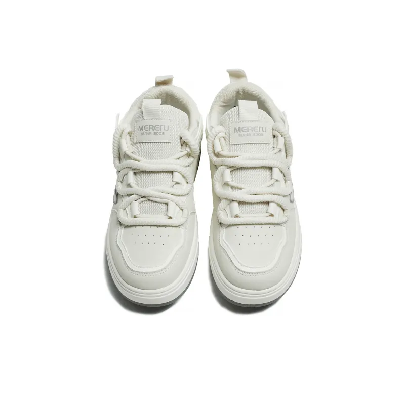 Meiretu Abrasion Resistant Lightweight Slip Resistant Low Top Skateboard Shoes Men's White-3