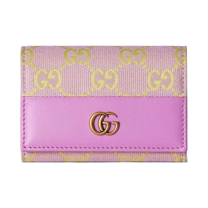GUCCI Canvas With Leather Card Holder Women's Light Purple & Yellow-0