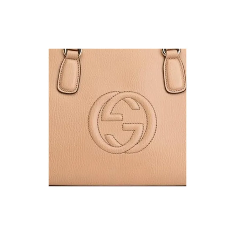 GUCCI Soho Logo Pebbled Leather Shoulder Bag, Crossbody Bag, Handbag Women's Beige-4