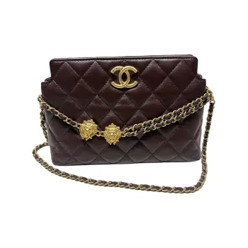 CHANEL Sheepskin Crossbody Bag Shoulder Bag Small Size Women's Brown Red