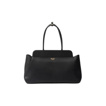 PRADA Leather Tote Bag Shopping Bag Handbag Large Size Women's Black