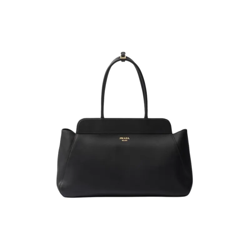PRADA Leather Tote Bag Shopping Bag Handbag Large Size Women's Black-0