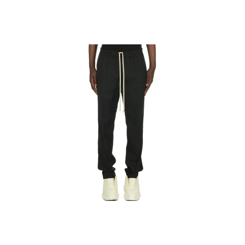 RICK OWENS/RO Drawstring Slim Long In Black Light Wool Casual Pants Men's Black-1
