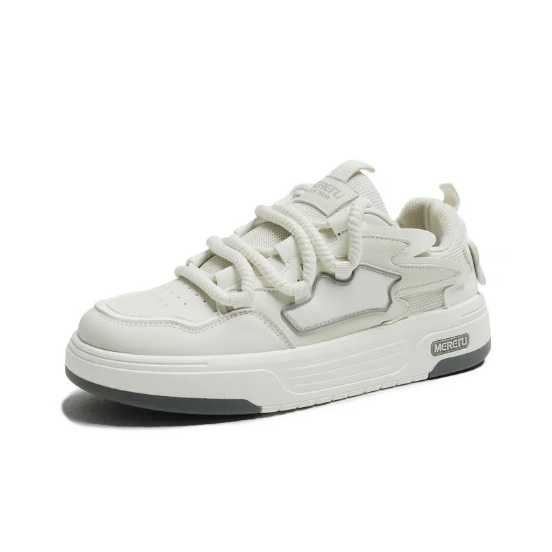 Meiretu Abrasion Resistant Lightweight Slip Resistant Low Top Skateboard Shoes Men's White-1