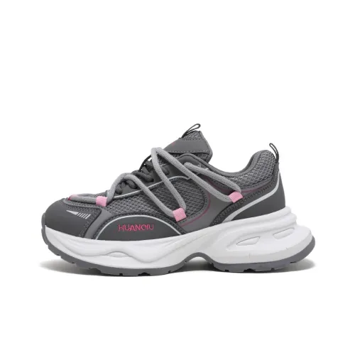 HUANQIU Breathable Lightweight Low Top Chunky Sneakers Women's Gray Pink