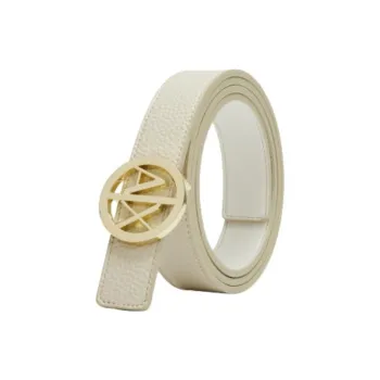 ARMANI EXCHANGEAE Cut Out Round Letter Logo Pin Buckle Leather Belts Women's Beige Width  2.5CM