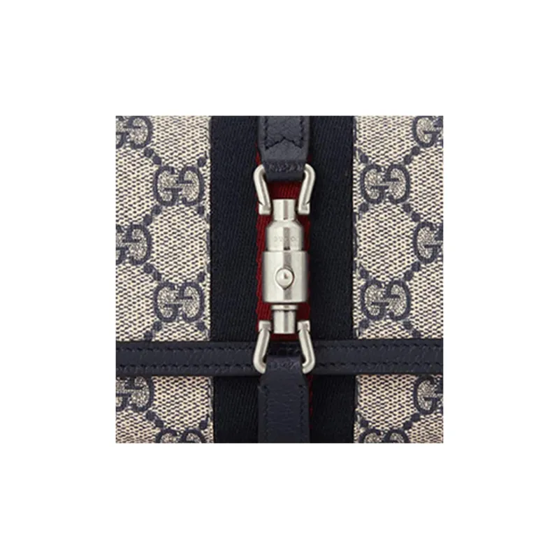 GUCCI Jackie 1961 Canvas With Leather WOC Chain Bag Shoulder Bag Crossbody Bag Small Size Women's Blue Black-6