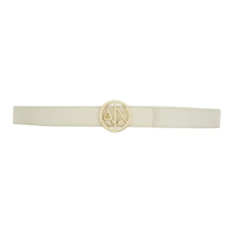 ARMANI EXCHANGEAE Cut Out Round Letter Logo Pin Buckle Leather Belts Women's Beige Width  2.5CM-2