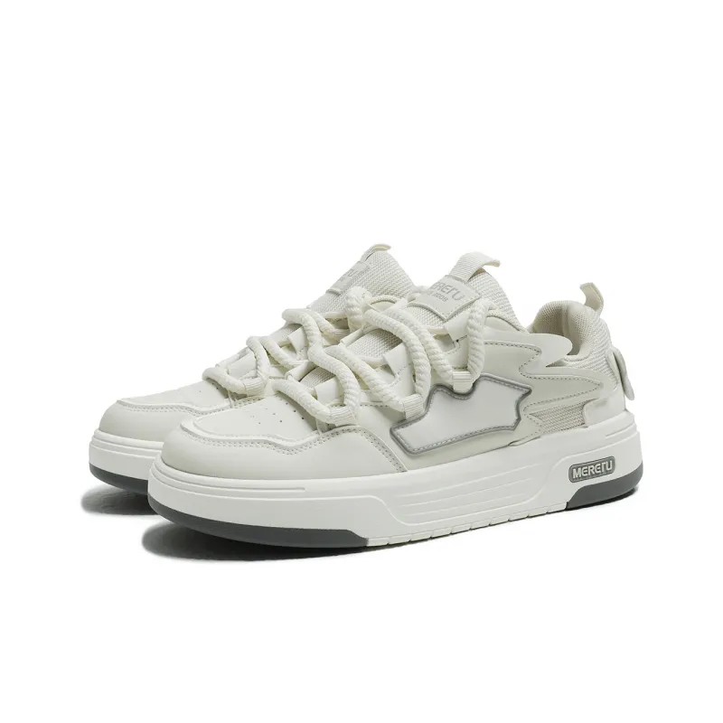 Meiretu Abrasion Resistant Lightweight Slip Resistant Low Top Skateboard Shoes Men's White-2