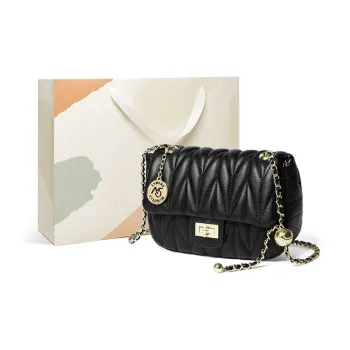 15 MINS Cow Leather Soft Leather Chain Bag Small Square Bag Shoulder Bag Crossbody Bag Regular Women's Black/White
