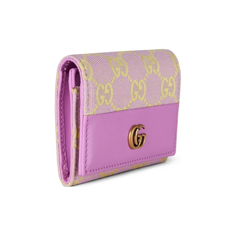 GUCCI Canvas With Leather Card Holder Women's Light Purple & Yellow-1