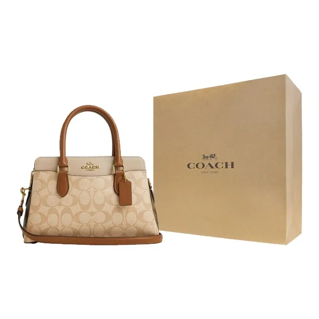 COACH Darcie Canvas With Leather Shoulder Bag Crossbody Bag Handbag Medium Size Women's Light Khaki & Khaki-6