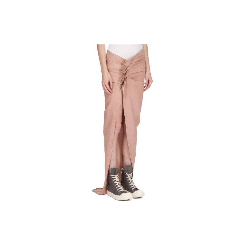 Rick Owens DRKSHDW Lido Denim Edfu Skirt Long Overdyed Foil Stretch Denim Casual Long Skirts Women's Dark Pink-2