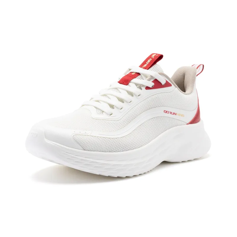 QIAODAN Cushioned Slip Resistant Low Top Running Shoes Men's White Red-2