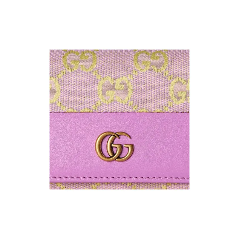 GUCCI Canvas With Leather Card Holder Women's Light Purple & Yellow-5