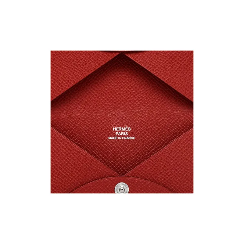 HERMES Calvi Epsom Calfskin Card Holder Women's 54 Rouge Garance Quince Red-2