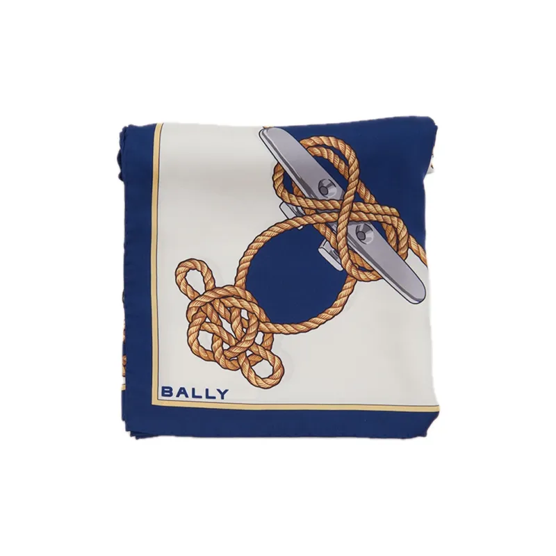 BALLY Silk Scarves Women's White/Blue-7