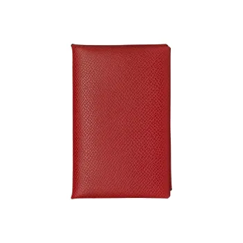 HERMES Calvi Epsom Calfskin Card Holder Women's 54 Rouge Garance Quince Red