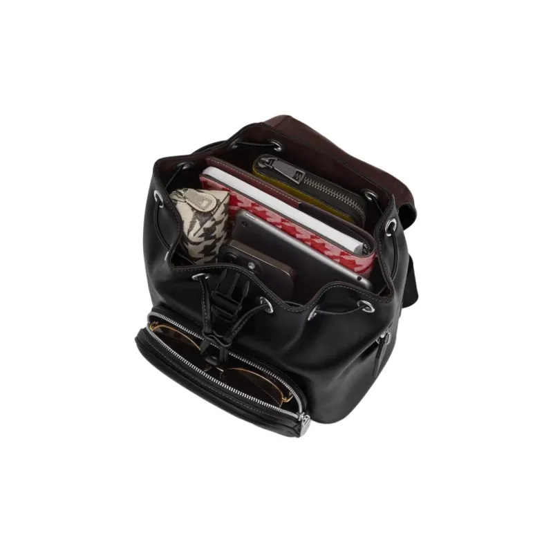 COACH Cow Leather Backpack Medium Size Women's Silver & Black-3