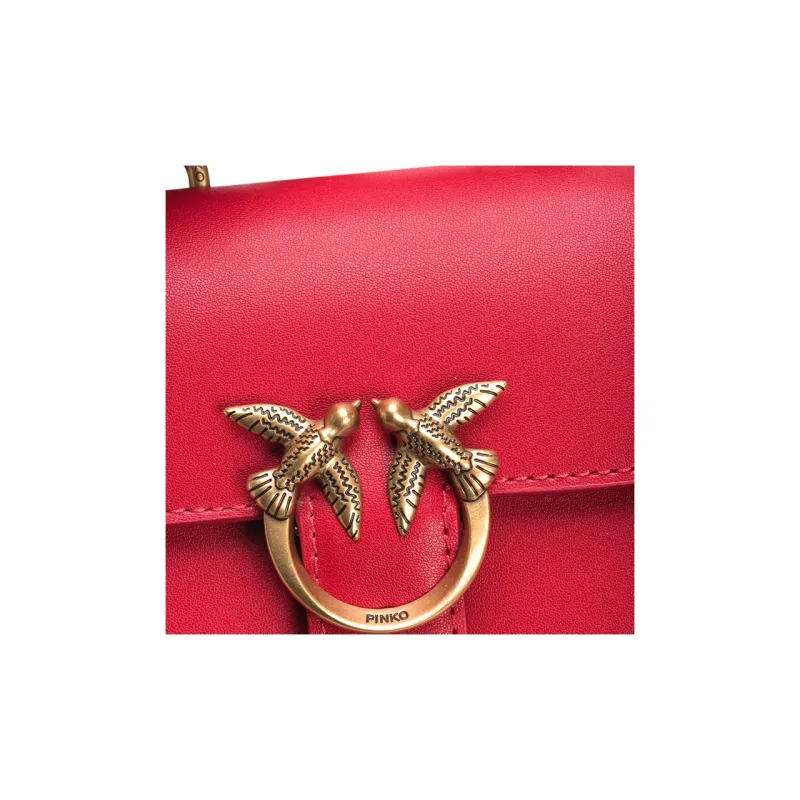 PINKO LOVE Series Soft Leather Handbag Shoulder Bag Women's Red-4