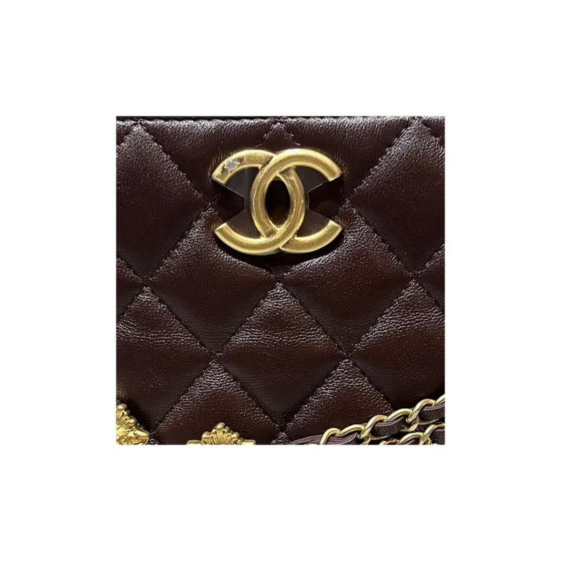 CHANEL Sheepskin Crossbody Bag, Shoulder Bag Trumpets Women's Brown Red-2