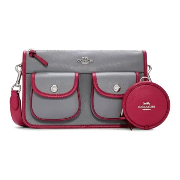 COACH Pennie Leather Messenger Bag Shoulder Bag Crossbody Bag Large Size Women's Gray Pink
