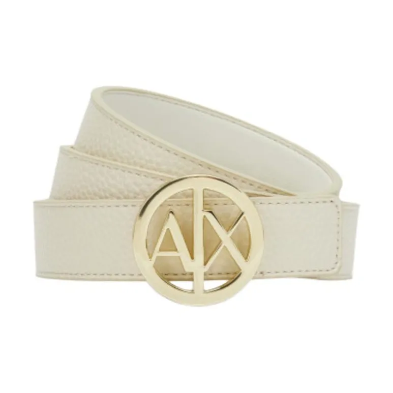 ARMANI EXCHANGEAE Cut Out Round Letter Logo Pin Buckle Leather Belts Women's Beige Width  2.5CM-1