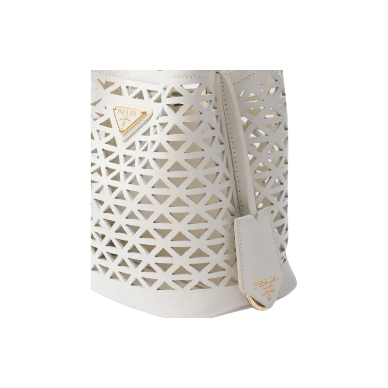 PRADA Panier Leather Shoulder Bag Crossbody Bag Handbag Mini Women's White-4