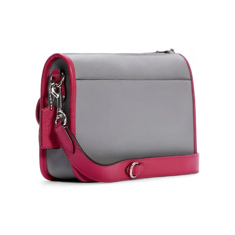 COACH Pennie Leather Messenger Bag Shoulder Bag Crossbody Bag Large Size Women's Gray Pink-1