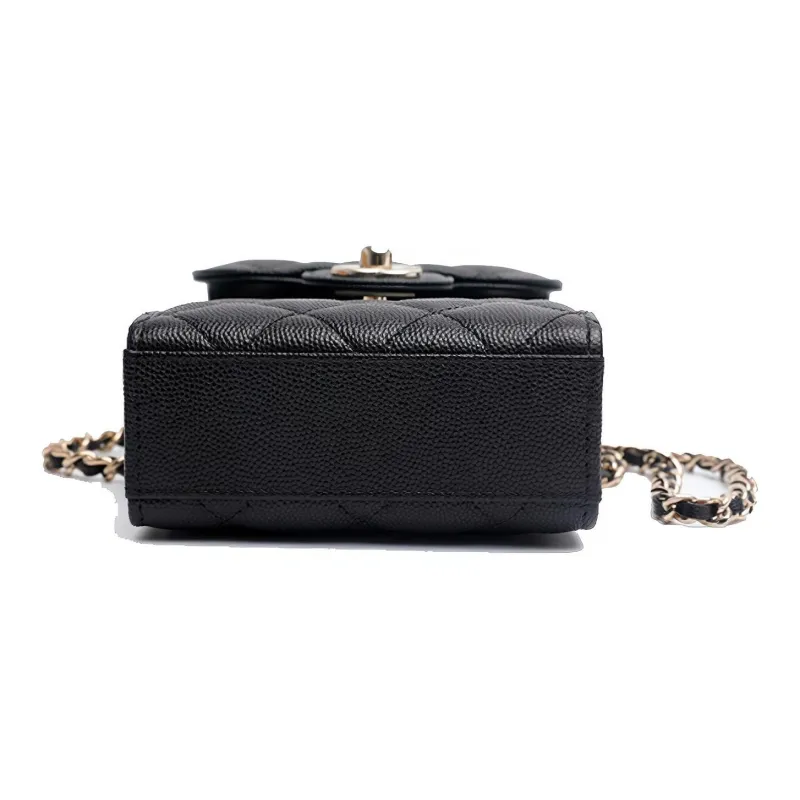 CHANEL Grain Embossed Cow Leather Shoulder Bag, Crossbody Bag With Cell Phone Pouch Women's Black-2