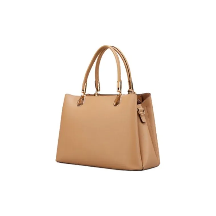 YEARCON Split Cow Leather With Microfiber Synthetic Leather Crossbody One Shoulder Handbag Tubas Women's Apricot-3