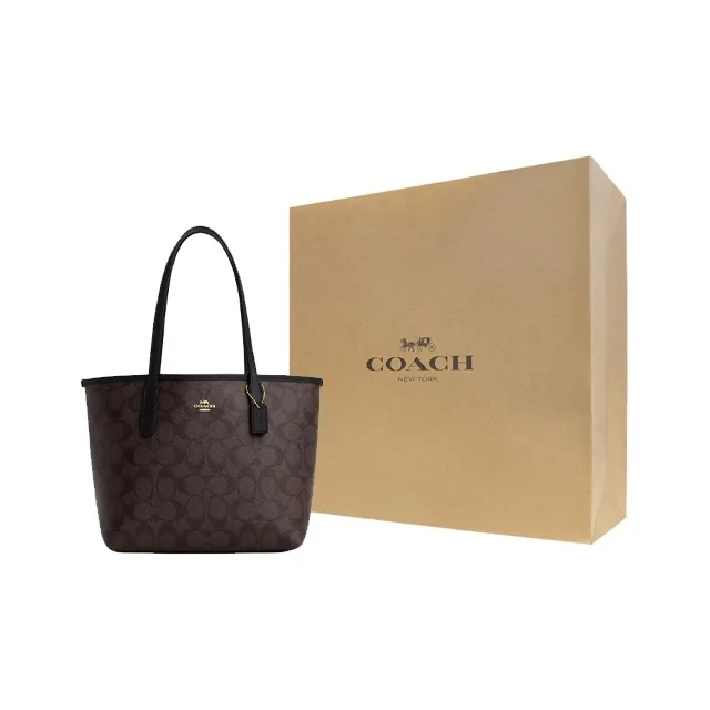 COACH City Leather Tote Bag, Shopping Bag, Shoulder Bag Medium Size Women's Gold & Brown Black-4