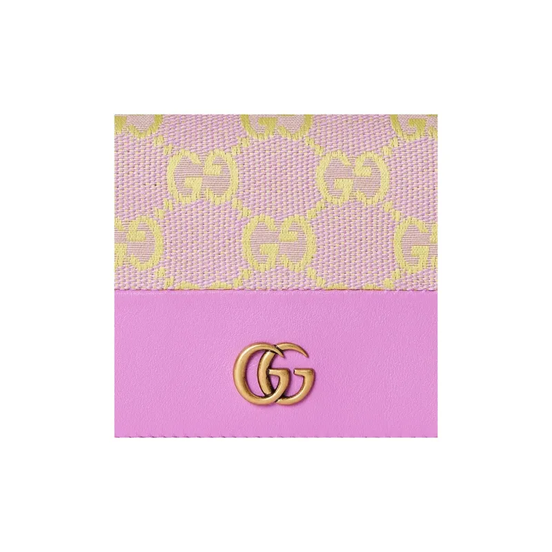 GUCCI Canvas With Leather Binding Card Women's Light Purple & Yellow-6