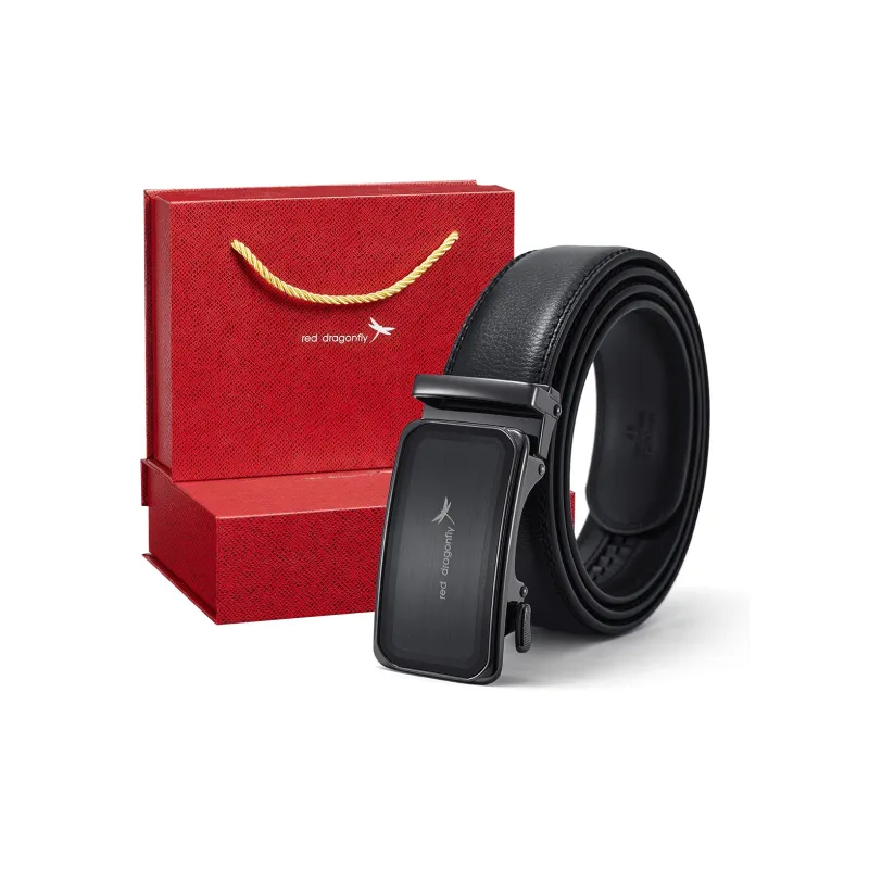 RED DRAGONFLY Ceremonial Automatic Buckle Business Belt Cow Leather Genuine Leather Leather Belts Men's 3.4CM-4