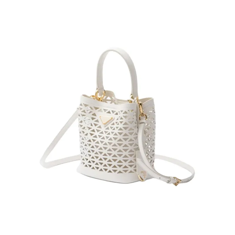 PRADA Panier Leather Shoulder Bag Crossbody Bag Handbag Mini Women's White-1