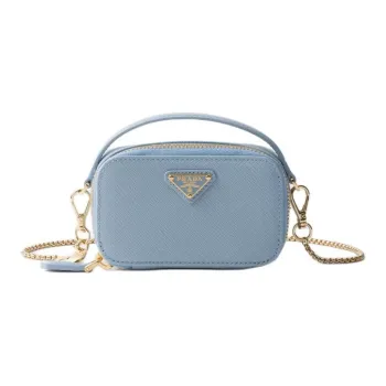 PRADA Leather Crossbody Bag Shoulder Bag Mini Women's Light Blue