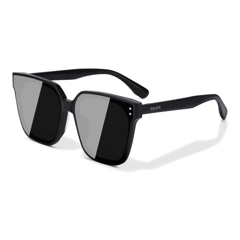 PULAIS Plate Alloy Frame Square Sunglasses Unisex Black-0