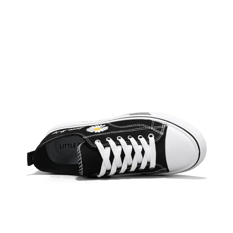 Little Daisy Small Daisy Height Increasing Wear-Resistant Breathable Slip-Resistant Low-Top Canvas Shoes Men's Black-4