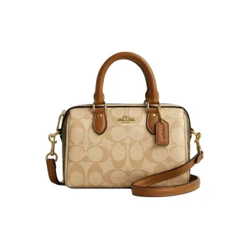 COACH Rowan Coated Canvas Shoulder Bag Crossbody Bag Handbag Small Size Women's Light Khaki