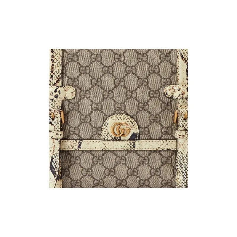 GUCCI Canvas With Snake Skin Trim Messenger Bag Shoulder Bag Crossbody Bag Medium Size Men's Ebony-8