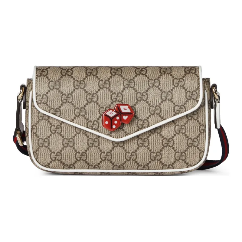GUCCI Canvas With Leather Crossbody Bag, Shoulder Bag Women's Beige & Ebony-0
