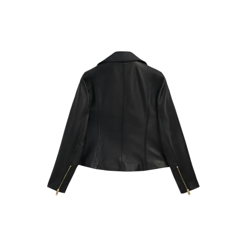 Massimo Dutti Leather Jacket Women's Black-1